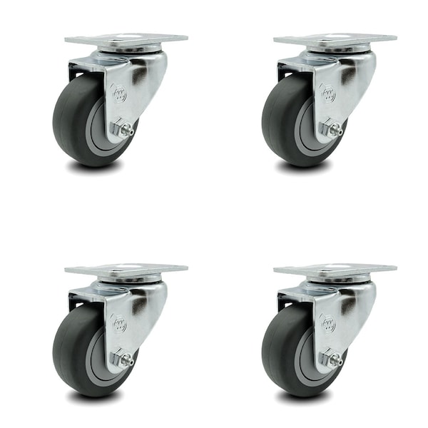 3 Inch Thermoplastic Rubber Wheel Swivel Top Plate Caster Set